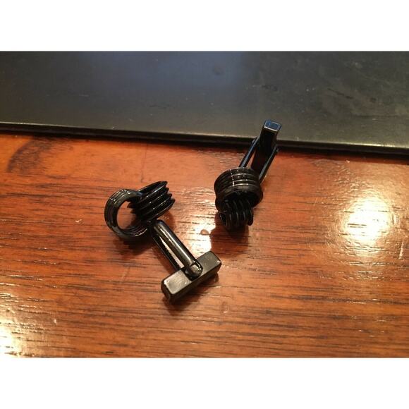 VTG Gun Metal Black Tone Cufflink Set, Knots Design - Picture 2 of 2